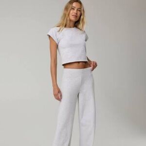 Elegant Women's Light Gray Wide-Leg Pants SET with TOP